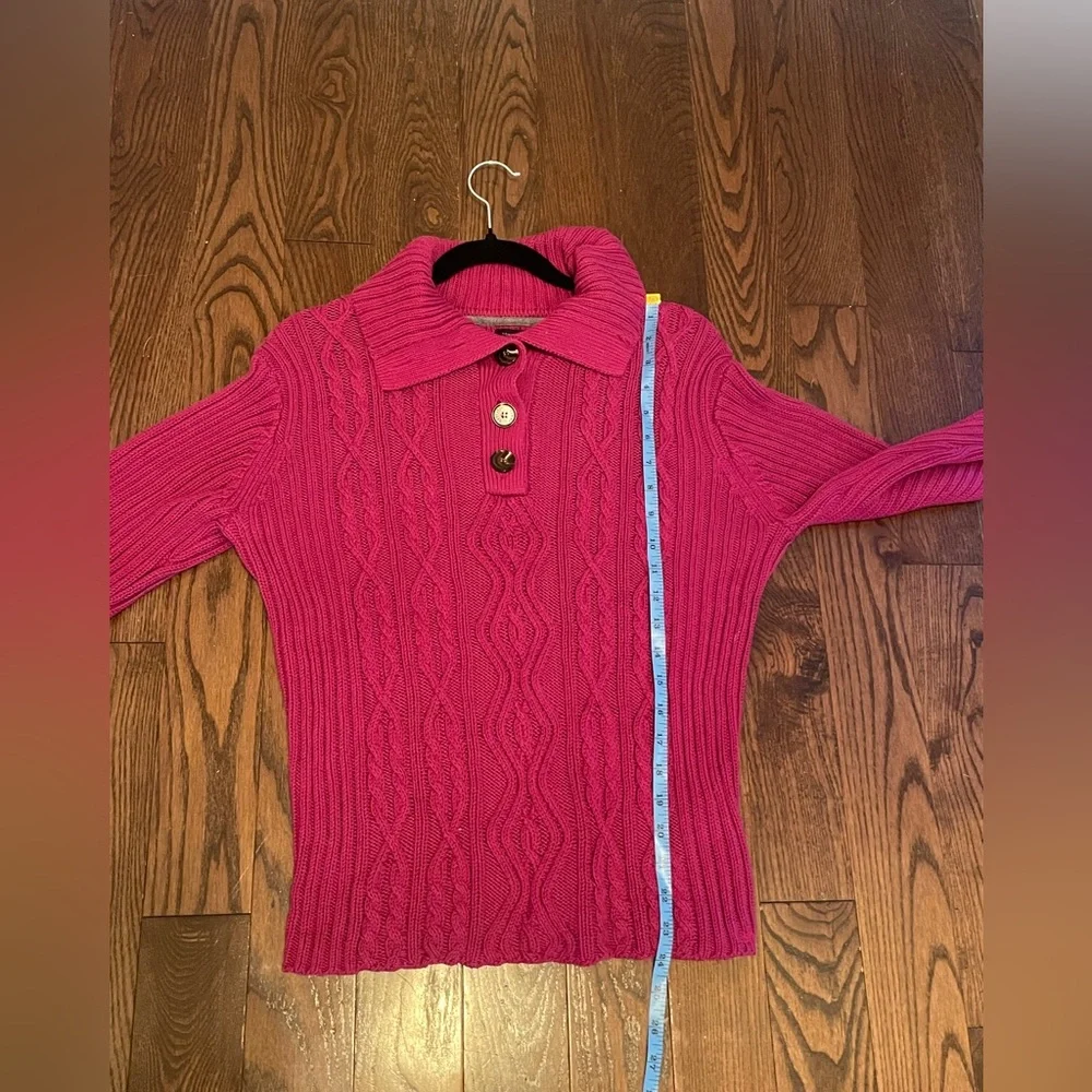 Tommy Hilfiger Sz Large Pink Cable Knit Sweater 100% Cotton Button Up Collar - Picture 9 of 9